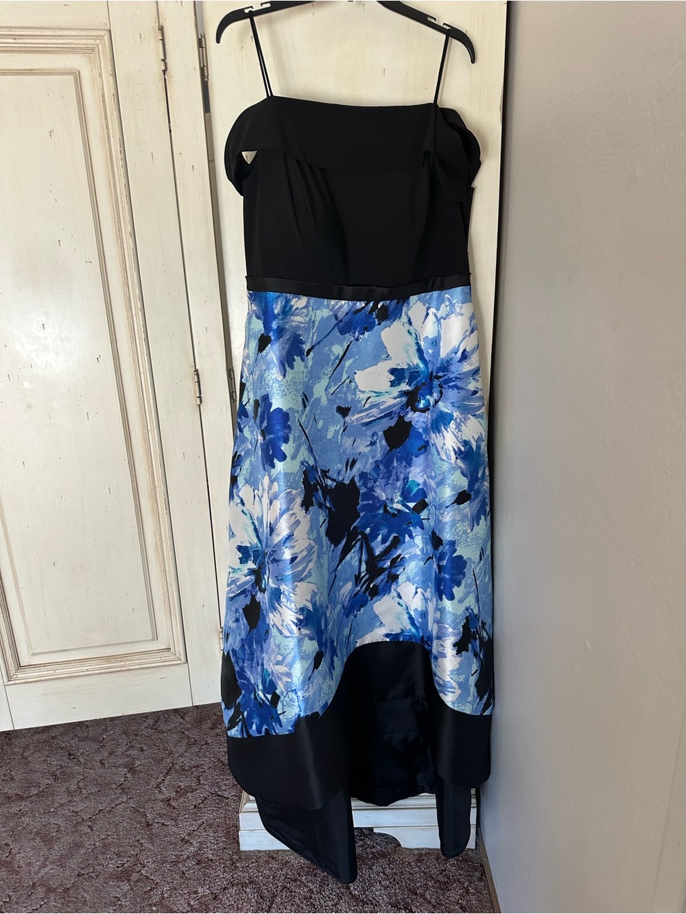 Black & Blue Floral High-Low Evening Dress